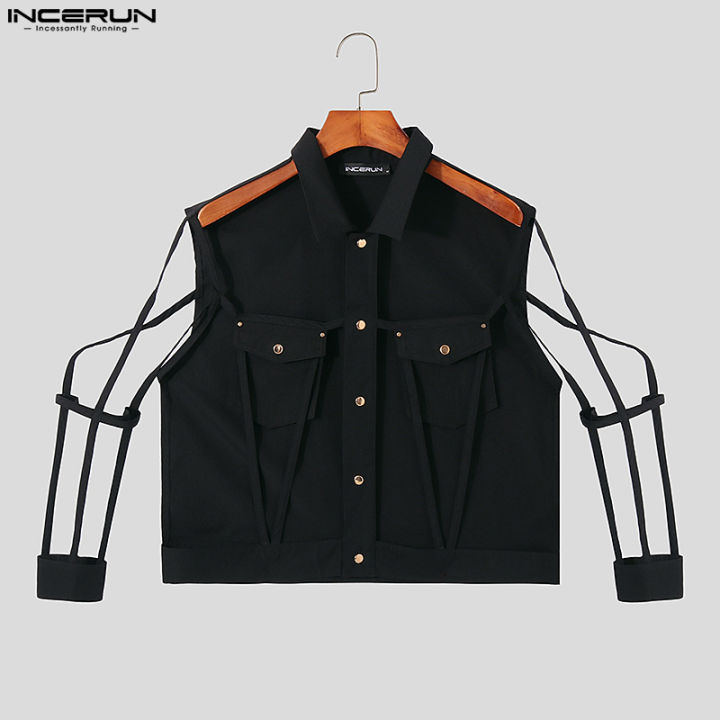 incerun-เสื้อเบลาส์กระเป๋าคาร์โก้แขนยาวสำหรับผู้ชายเสื้อเบลาส์เสื้อซีทรูปาร์ตี้ยอดนิยม-ชุดลำลอง-3