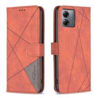 Hzsunsky เคสโทรศัพท์หนังสำหรับ Motorola Moto G14 4G,หัวเข็มขัดแม่เหล็กรูปสี่เหลี่ยมขนมเปียกปูน