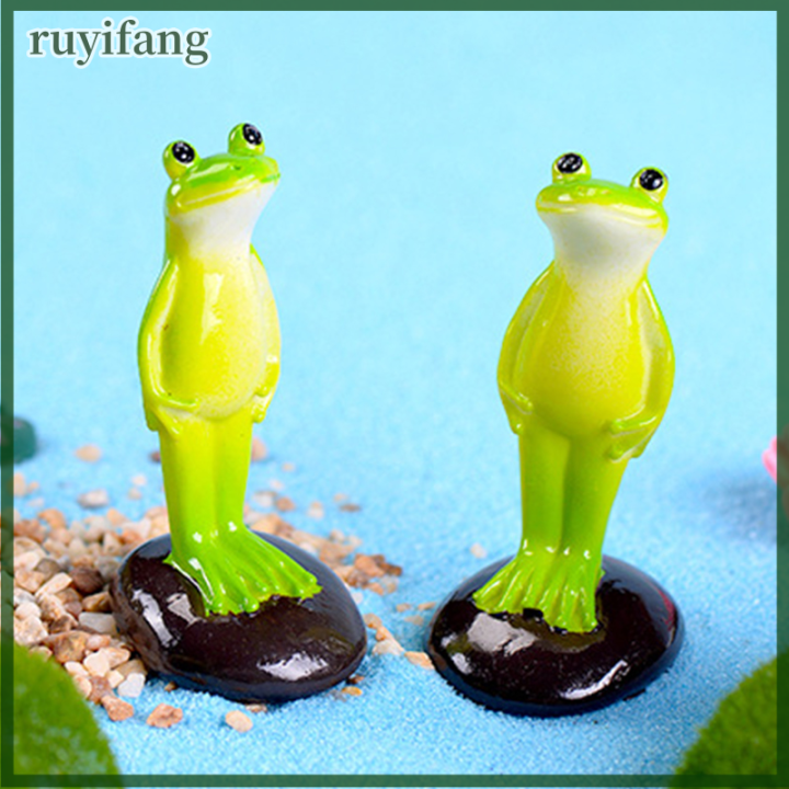 ruyifang-รูปแกะสลักขนาดเล็กรูปกบสัตว์น่ารักสำหรับตกแต่งตู้ปลาเครื่องประดับกบแบบยืนอุปกรณ์ตกแต่งสวนขนาดเล็กในบ้าน