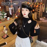 Du YAN เสื้อคอเต่าครึ่งแขนยาว,เข้ารูปพอดี,เสื้อยาวปิดถึงก้นเรียบง่าย,ขนาดใหญ่,เสื้อผ้าสตรี,ชุดสวมใส่ด้านใน,ท็อปส์ซู,ผู้หญิง