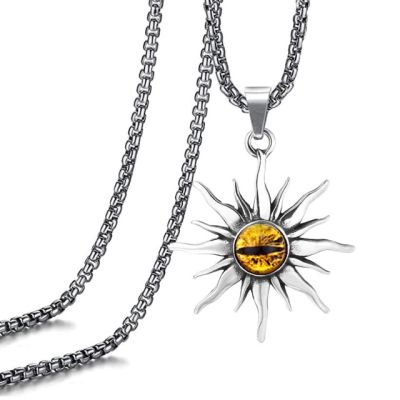 JDY6H Fashion Stainless Steel Sun Eye Pendant Necklace Punk Hip Hop Necklaces for Men Stainless Steel Jewelry Party Anniversary Gif