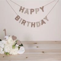 Korean Style Kids Khaki Happy Birthday Party Garland Baby Shower Non Woven Banner Backdrops Banners Streamers Confetti