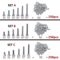 250pc/set A2 Stainless Steel M3 Cap/Button/Flat Head Screws Sets Hex Socket Bolt With Hex Nuts Assortment Kit Screw Nut Drivers