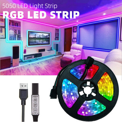 5050 RGB LED Strip Lights 0.5/1/2/3/4M USB TV Background Light Tape Room Decorative Lamp Christmas Night Light Flexible LED strip Lights with 3 Key Control
