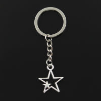 Fashion 30mm Key Ring Metal Key Chain Keychain Jewelry Antique Bronze Silver Color Plated Hollow Double Star 27x21mm Pendant Key Chains