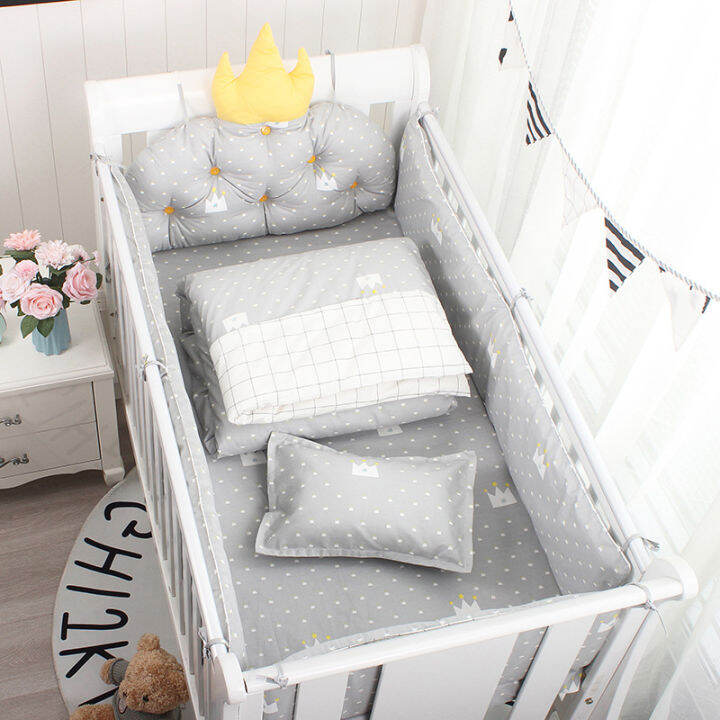 60-120cm-5pcsset-crown-cushion-crib-bedding-set-cotton-toddler-baby-bed-cot-bumper-bedding-sheet-for-girl-boys-zt37