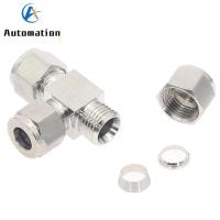 3 4 6 8 10 12mm 1/8 1/4 3/8 1/2 Pipe OD Tee 3 Way Double Ferrule Tube Fittings T-Type 304 SS Stainless Steel Pipe Connector