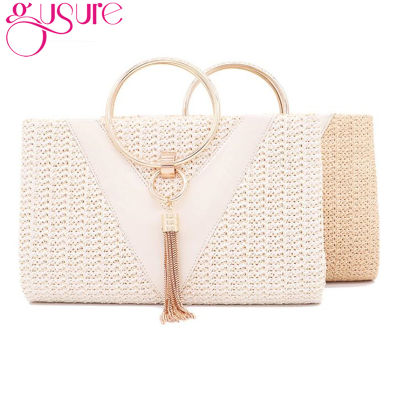 Gusure Womens Evening Bags 2022 Handbags with Metal Handle Tassel Clutch Chain Shoulder Purses Design for Lady Wedding Party