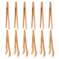 12PCS Bamboo Toaster Tongs, 7 Inch Wood Kitchen Tongs, Reusable Wood Cooking Tongs, for Toast, Cooking, Bread, Fruit Tea