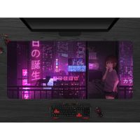 Red Gaming Mousepad, Neon Tokyo Street Desk Mat Japanese, XXL Extended Anime Mouse Pad, lofi Extra large keyboard Deskmat