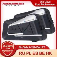 HEROBIKER หูฟังติดหมวกกันน็อคอินเตอร์คอมมอเตอร์ไซค์1200เมตร,บลูทูธอินเตอร์คอมไร้สายกันน้ำชุดหูฟังโมโต้2ขี่