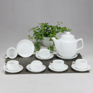 Bộ ấm chén men trắng vuông cao gốm sứ Bát Tràng bộ bình uống trà, bình trà