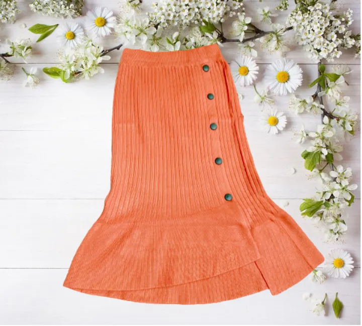 Chân váy vintage len đũa đuôi cá Quảng Châu dài qua gối màu cam gạch   Lazadavn