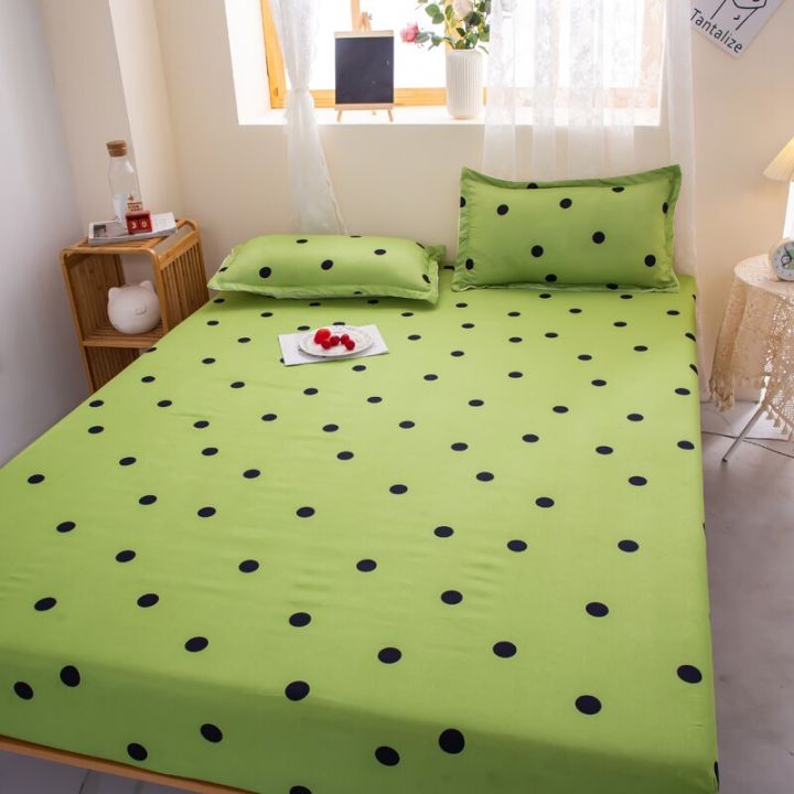 ลายจุดสีเขียวพิมพ์2-ll-inclusive-ผ้าปูที่นอนกันลื่นคงที่ผ้าคลุมฟูกป้องกันผ้าปูที่นอนพอดีฝาครอบกันฝุ่นผ้าฝ้ายซัก