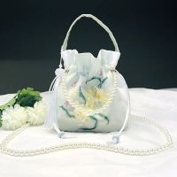 New Shiny Han Suit Bag Ancient Style Oblique Straddle Handbag Pearl Embroidery Bag Chinoiserie Drawstring Handbag