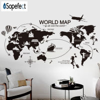 Sopefect Black World Mapเครื่องตกแต่งฝาผนังสติกเกอร์ตกแต่งบ้านผนังศิลปะติดง่ายและถอดออกได้