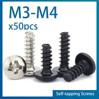 50pcs M3 M3.5 M4 Black Zinc/ Nickel Plated/ 304 Stainless Steel Phillips Cross Recessed Mushroom Truss Head Self Tapping Screws Screw Nut Drivers