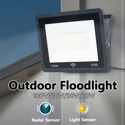 LED Floodlight with Radar Motion Sensor 100W 50W 30W 20W Waterproof Outdoor Lighting Auto Time Delay with Light sensor Wall Lamp