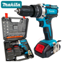 สว่านไร้สายคุณภาพ MAKITA Wireless Drill 198V ใช้สำหรับงานหนัก เจาะเหล็ก เจาะคอนกรีต เจาะกระแทก ขันย้ำคลายน็อตสกรู พร้อมอุปกรณ์ครบชุด (สีเขียว)