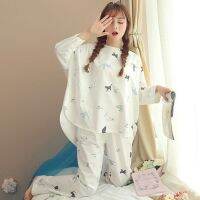 New spring Pajama Set for Women Cartoon anime plaid Long Sleeve O-neck Korean Comfortable Leisure Sleepwear yellow Sweet pajamas