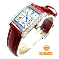 Royal Crown นาฬิกาประดับเพชรสวยงาม สำหรับสุภาพสตรี สายหนัง รุ่น 6306-LE (Red)