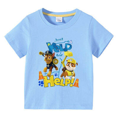 เสื้อท่อนบนผ้าฝ้าย Paw Patrol เสื้อกล้ามชายสั้นแขนเด็กผู้หญิงลายการ์ตูนเสื้อยืดแขนสั้นทารกฤดูร้อน0000