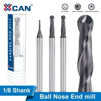 XCAN คาร์ไบด์บอลจมูก CNC Router Bits 1/8－เครื่องตัดมิลลิ่งเส้นผ่านศูนย์กลางการตัด HRC55 1/8－Shank UpCut Spiral End Mill