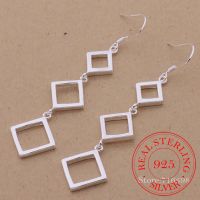 100 Real 925 Sterling Silver Earring Korean Three Squares Drop Dangle Earrings for Women 2020 Wedding Jewelry Gift coxalgea