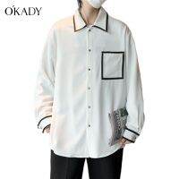 OKADY เสื้อเชิ้ตลายตารางสีผู้ชายเสื้อเชิ้ตแขนยาวหลวมสบาย ๆ อเนกประสงค์ 9127