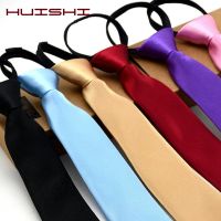 Solid Color Ties For Men Skinny Slim Tie Pre-tied Zipper Neckties Red Blue Black Tie Woman Blouse Collar Accessories For Wedding