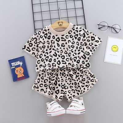 [COD] Girls suit leopard print baby spring and summer new childrens foreign style fashion short-sleeved trendy two-piece