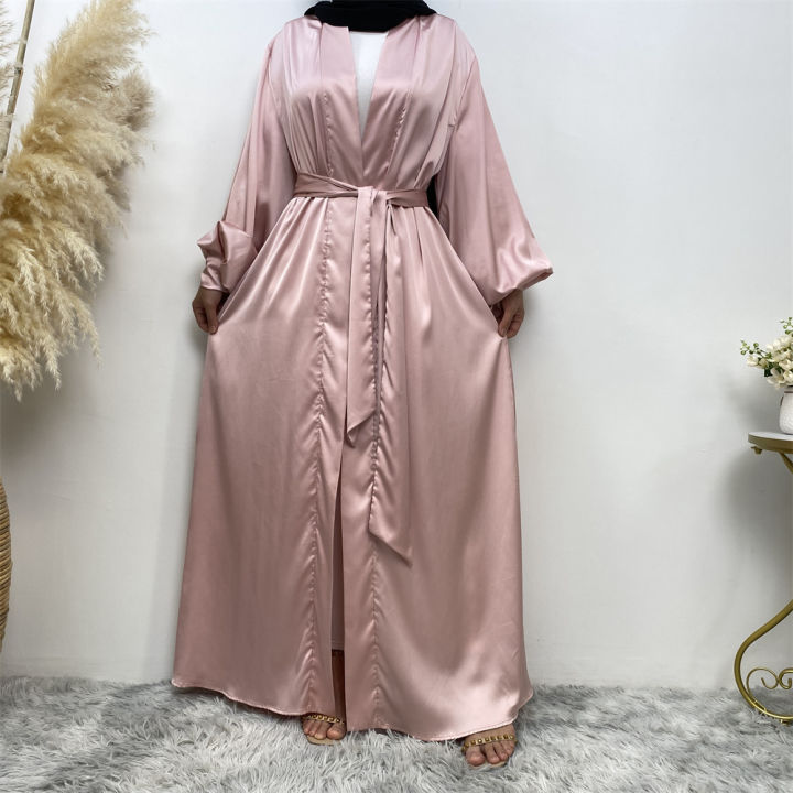 มุสลิมเปิด-abayas-สำหรับผู้หญิงซาตินโคมไฟ-cuffs-cardigan-รอมฎอน-eid-abaya-ดูไบอิสลามเจียมเนื้อเจียมตัวเสื้อผ้า-robe-femme-musulmane