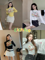 Cici(770)เสื้อแขนยาวคอปีน ดีเทลสกีนลายน้องแมวสุดน่ารัก ผ้านิ่มใส่สบาย SO Cute