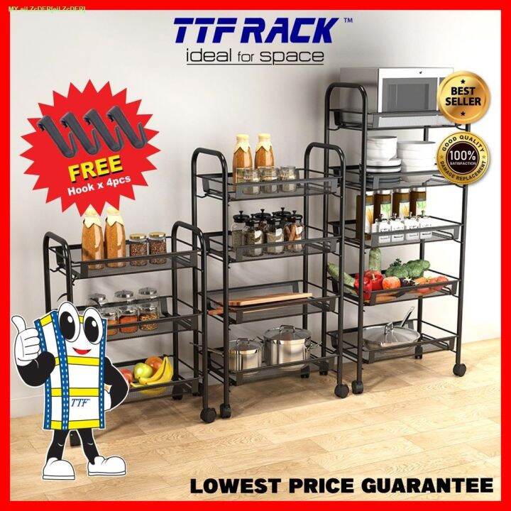 Promo 3 4 5 Tier Multipurpose Storage Rack Trolley Rack with Wheel