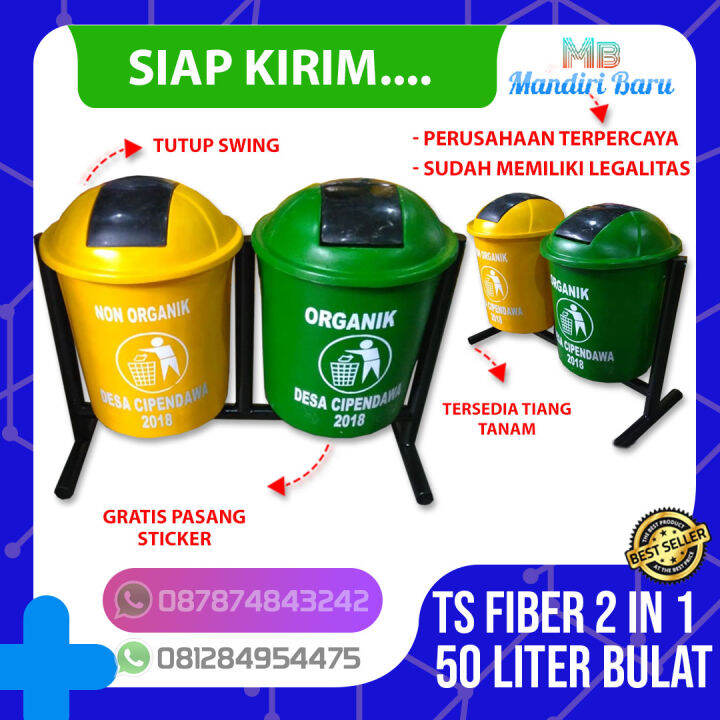 Tong Sampah Fiber Pilah Organik Anorganik Warna Harga Tempat