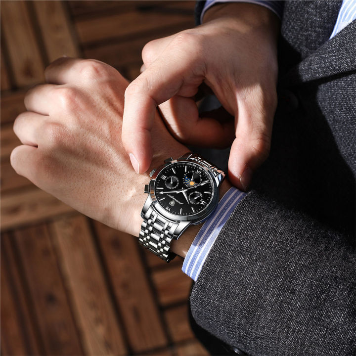 2022-poedagar-ใหม่นาฬิกาผู้ชายหรูหรากันน้ำส่องสว่างนาฬิกาข้อมือควอตซ์ของผู้ชายแฟชั่นเกาหลีสแตนเลสนาฬิกาลำลอง