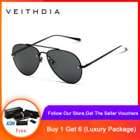 VEITHDIA ยี่ห้อ Rimless แฟชั่นแว่นตา Unisex แว่นตากันแดดกระจกโพลาไรซ์แว่นตากันแดด Oculos แว่นตาชายชาย / หญิง 3811