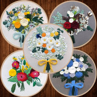 DIY Embroidery Set for Beginner Floral Pattern Needlework Practice Tools Kits Holding Flowers Printed Round Sewing Craft Kit