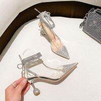 HOT★8cm New Fashion Sandals Transparent Pointed Toe Rhinestone High Heels Silver Women Shoes 38 39 40