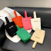 Small And Compact Wrist Strap Bag Plain Canvas Tote Portable Handbag Canvas Lunch Bag Candy Color Design