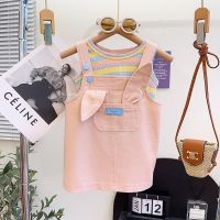 CUI YI SHOP New 2023 Fashion Striped Ears Cotton Overalls Two-piece Set