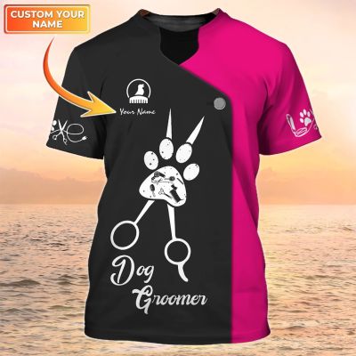 Newest Summer Fashion Mens T-shirt Dog Groomer Pesonalized Name 3D Printed t shirt Unisex Casual Tops Grooming Uniform DW147