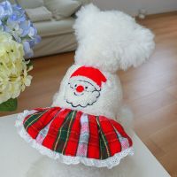 Small Dog Dress Autumn Winter Santa Claus Plaid Skirt Small Dog Holiday Clothes Cat Woll Coat Warm Suit Poodle Chihuahua Bulldog Dresses