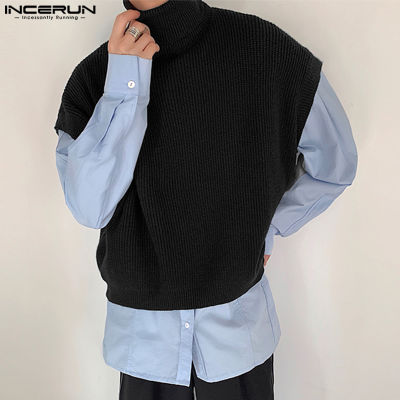 INCERUN เสื้อกั๊กคอสูงอเนกประสงค์เสื้อแขนกุดสำหรับเด็กเล็กเรียบง่ายที่ปิดแขนสำหรับผู้ชาย (สไตล์เกาหลี)