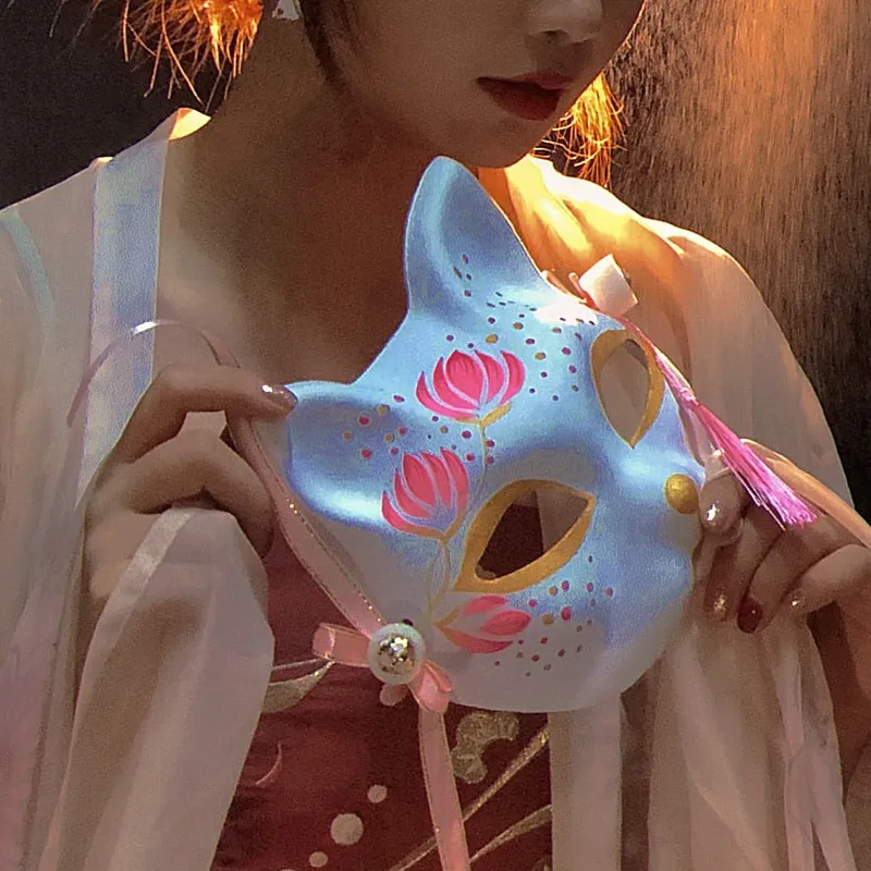 Pink Cherry Blossoms Fox Masks Anime Cosplay Japanese Half Face