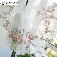 1PC New Rose Embroidery Curtain High Quality Ribbon Roman Curtain Home Wave European Living Room Kitchen Balcony Voile Curtain