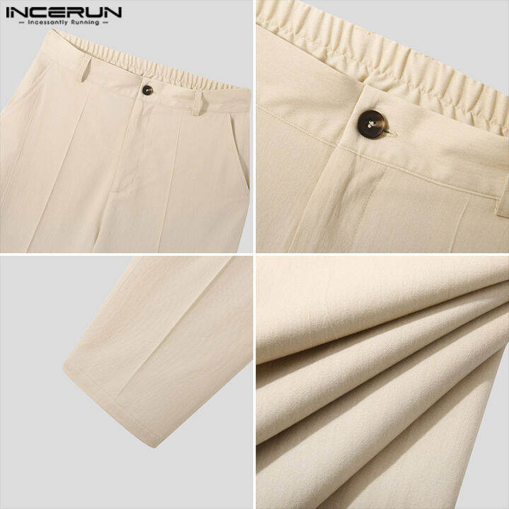 incerun-กางเกงขายาวลำลองขาตรงสำหรับผู้ชายวินเทจ-chino-กางเกงขายาวทรงหลวมสำหรับออฟฟิศ-สไตล์เกาหลี