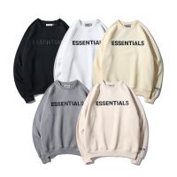 Essentials เสื้อกันหนาว คอกลม ผ้าฝ้ายแท้ พิมพ์ลายตัวอักษร สะท้อนแสง สไตล์สตรีท สําหรับผู้ชาย และผู้หญิง