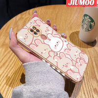 JIUMOO เคสสำหรับ Moto G9 Play G9 Plus เคส G9ลายการ์ตูนแฮปปี้กระต่ายใหม่กรอบสี่เหลี่ยมเคสพื้นผิวชุบซิลิก้าเจลกันกระแทกเคสมือถือฝาครอบป้องกันเลนส์กล้องถ่ายรูป