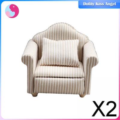 Dolity 2X เก้าอี้โซฟาบ้านตุ๊กตามีหมอนตกแต่งบ้านสำหรับเด็กวัยหัดเดินโซฟาเดี่ยว